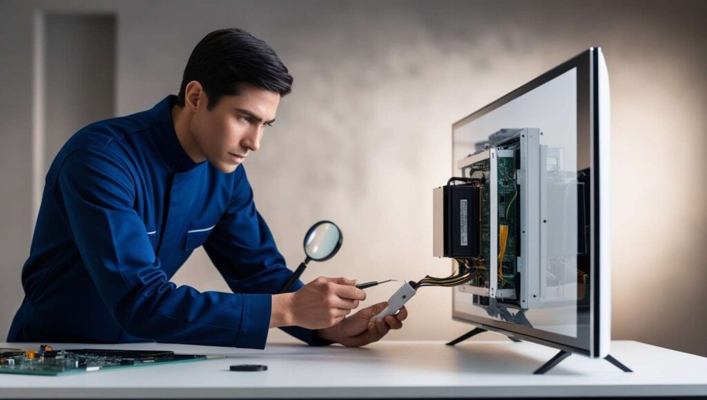 Technician repairing a OLED TV