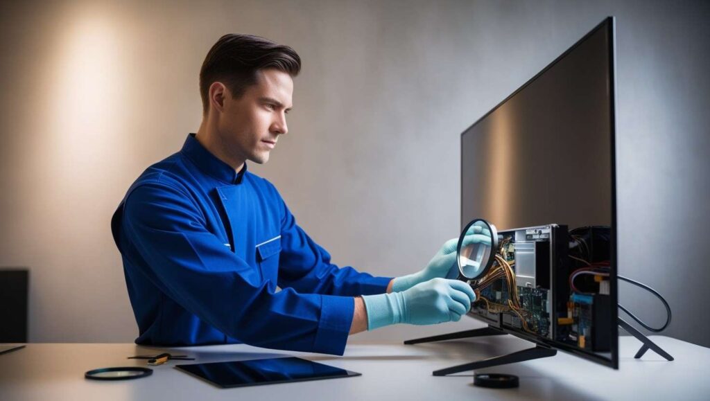 technician repairing a LED TV